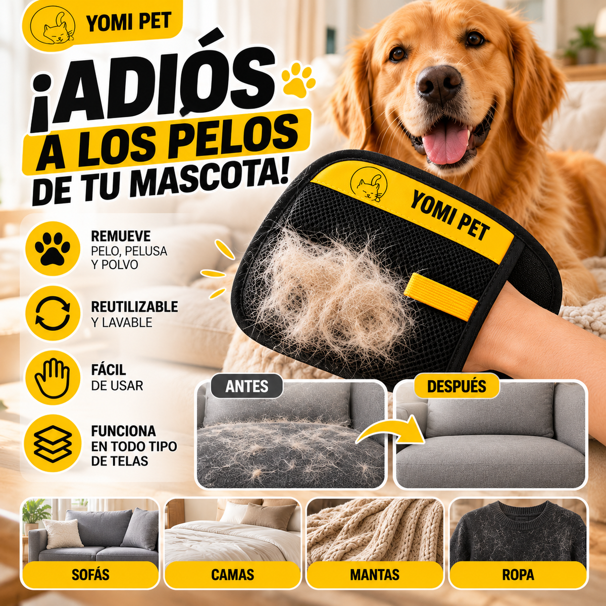 GUANTE PET🐾✅|NO MAS PELOS POR TODA LA CASA, SOLO UNA PASADA Y OLVIDATE DE ELLOS‼️👌